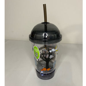 New Halloween Light-up Flashing Dometop Light 17oz Black Spiral Straw